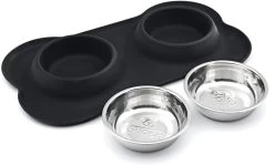 Super Design Double Bowl & Silicone Mat Black -Pet Supplies Sale extra 1132