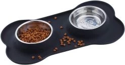 Super Design Double Bowl & Silicone Mat Black -Pet Supplies Sale extra 1135