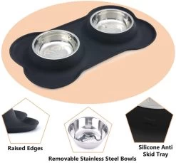 Super Design Double Bowl & Silicone Mat Black -Pet Supplies Sale extra 1137