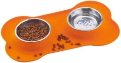 Super Design Double Bowl & Silicone Mat Orange -Pet Supplies Sale extra 1140