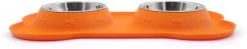 Super Design Double Bowl & Silicone Mat Orange -Pet Supplies Sale extra 1141