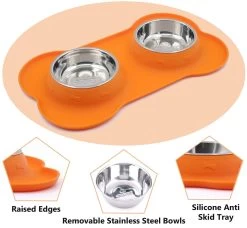 Super Design Double Bowl & Silicone Mat Orange -Pet Supplies Sale extra 1142