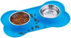 Super Design Double Bowl & Silicone Mat Blue -Pet Supplies Sale extra 1144