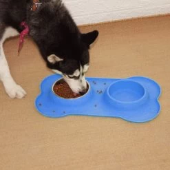 Super Design Double Bowl & Silicone Mat Blue -Pet Supplies Sale extra 1147
