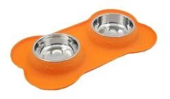Super Design Double Bowl & Silicone Mat Orange