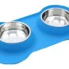 Super Design Double Bowl & Silicone Mat Blue -Pet Supplies Sale main 1214
